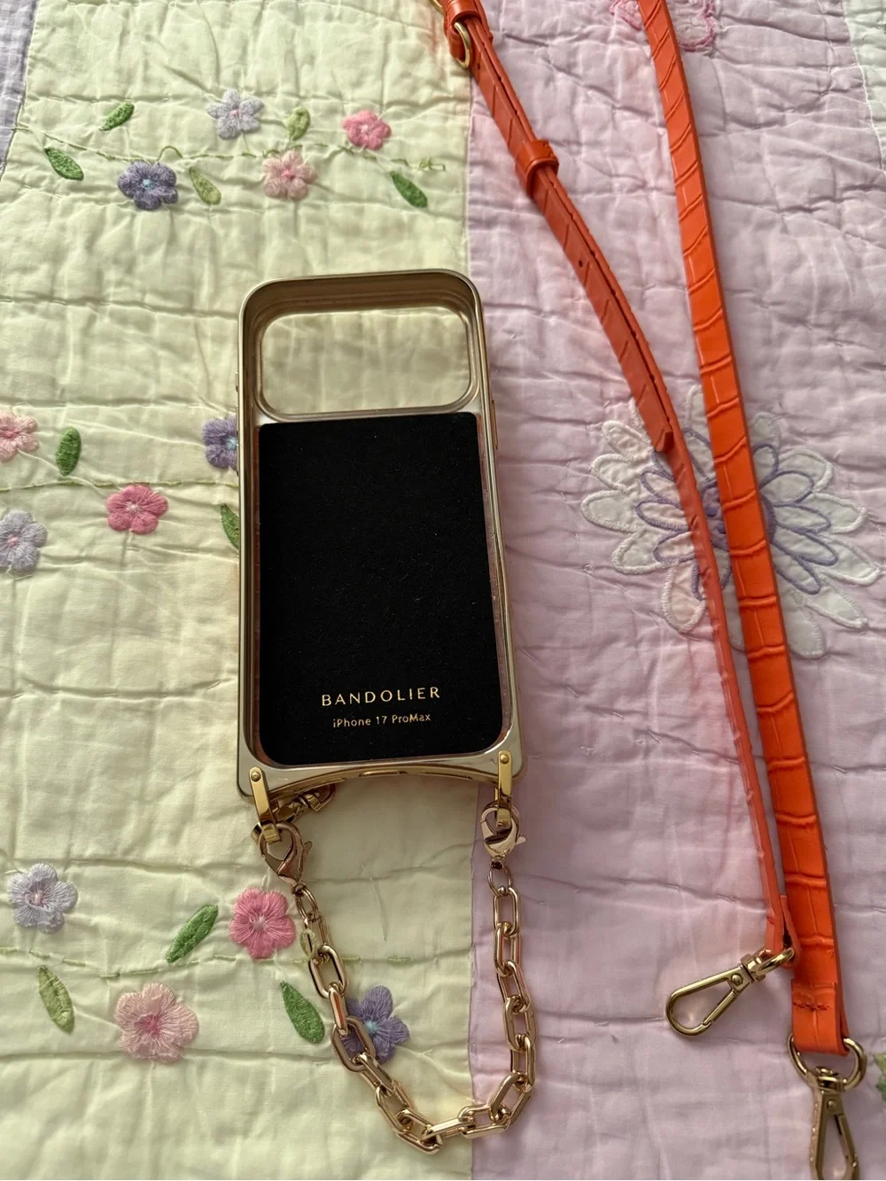 Bandolier Orange Croc-Embossed Gold-Accent Phone case and pouch Crossbody .